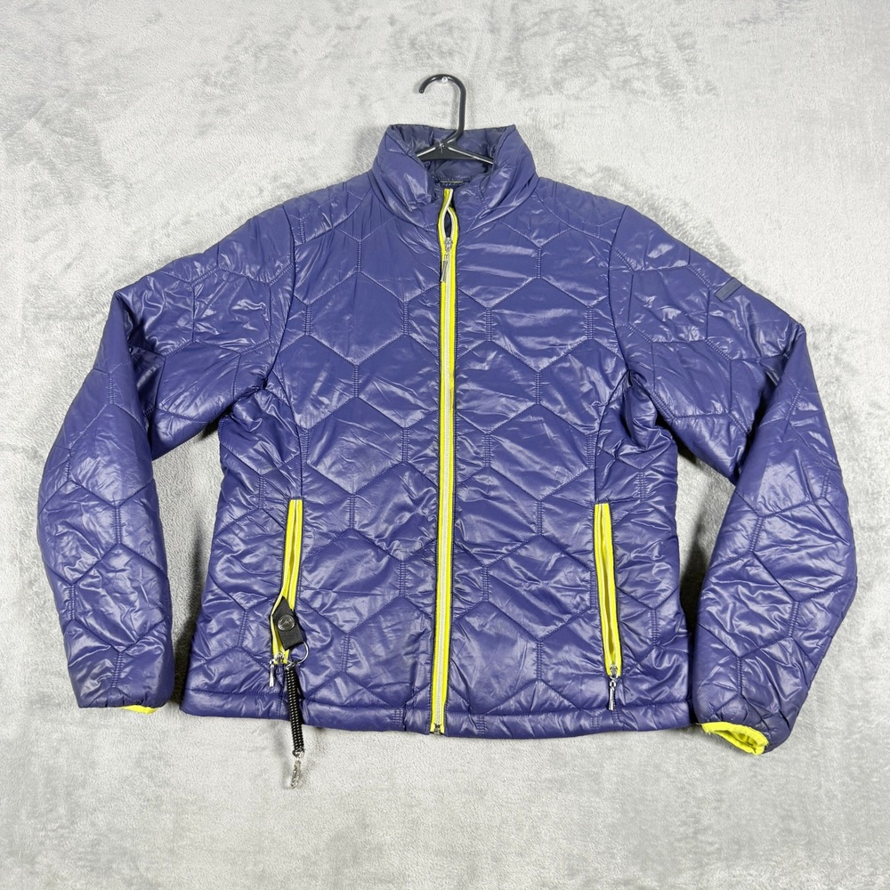 SCOTTeVEST Womens Medium Lola Jacket Purple Hex Quilted Puffer TEC Travel Pocket